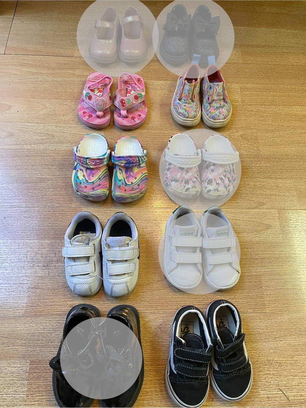 5 Pairs of Size 5C Shoes: Old Navy, cat & Jack, Crocs, Adidas, Boots